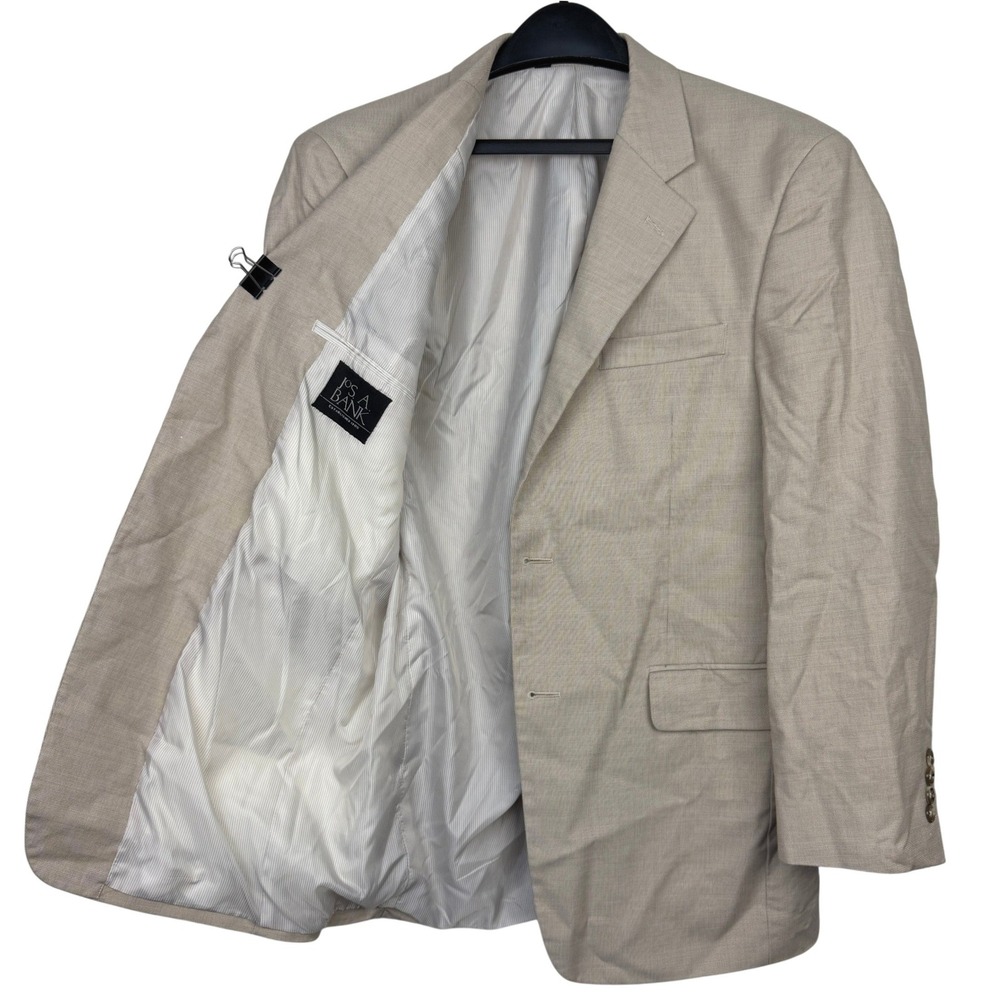 Jos. A. Bank Mens 40R WOOL + COTTON Blazer Sport Coat Suit Jacket Tan 2 Button